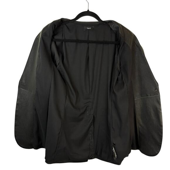 Theory Etiennette Leather Single Breasted Blazer Jacket Edgy Classy Black Size 8 - Picture 8 of 10